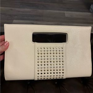 Ivory Clutch with Gold and Rhinestone Embellishments
